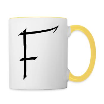 Buchstabe F - Tasse zweifarbig - Weiß/Gelb - Rechts