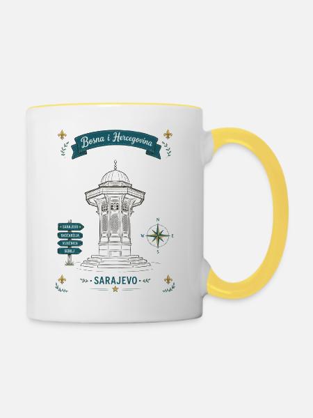 Sarajevo Denkmal Laternen-Motiv - Tasse zweifarbig - Weiß/Gelb