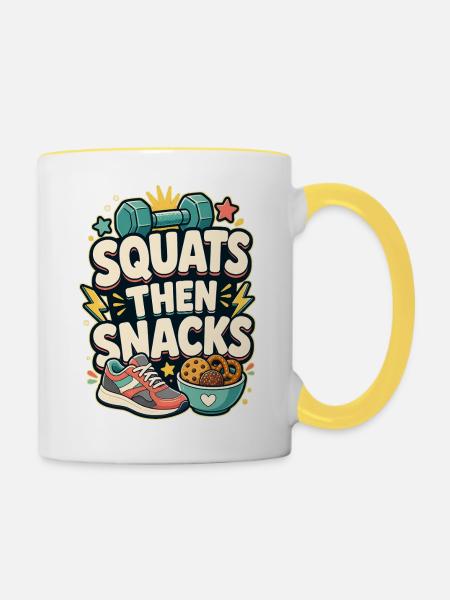 SQUATS THEN SNACKS - Tasse zweifarbig - Weiß/Gelb