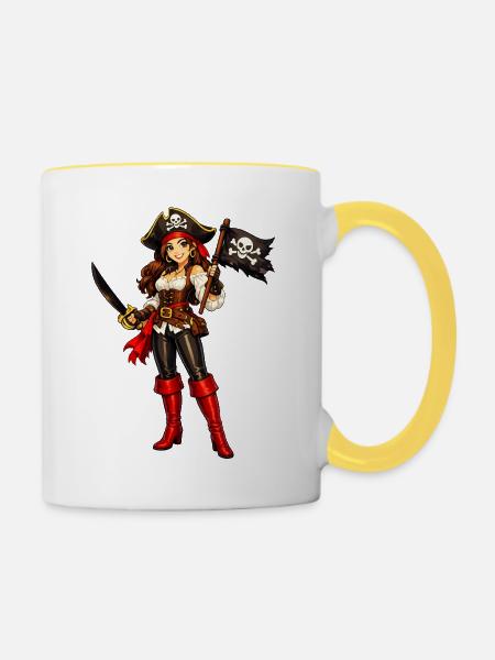 Piratin mit Säbel - Tasse zweifarbig - Weiß/Gelb