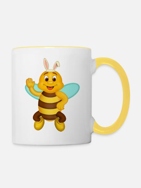 Niedliche Biene mit Hasenohren - Tasse zweifarbig - Weiß/Gelb