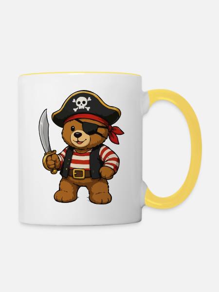 Piratenbär mit Säbel - Tasse zweifarbig - Weiß/Gelb