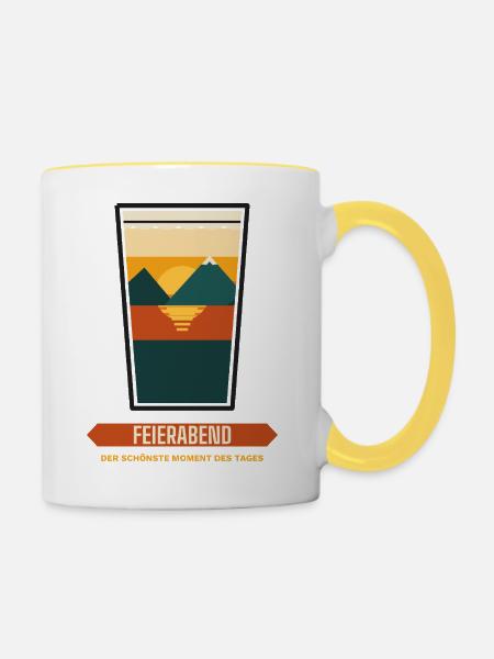 Feierabend im Glas – Sonnenuntergang - Tasse zweifarbig - Weiß/Gelb