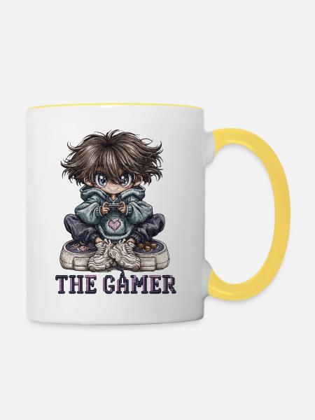 Der Gamer mit Herz-Emblem - Tasse zweifarbig - Weiß/Gelb