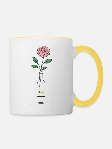 Rosé Rose in Weinflasche - Tasse zweifarbig - Weiß/Gelb