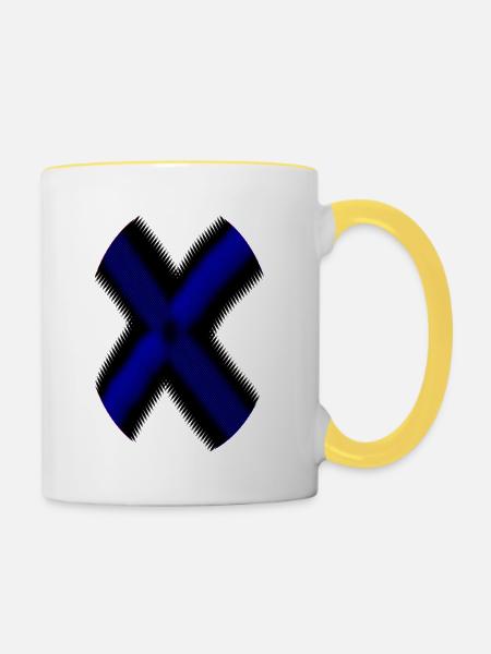 Neon X-Kreuz Blau - Tasse zweifarbig - Weiß/Gelb
