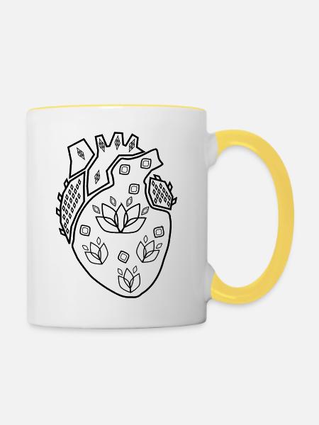 Form meines Herzens – Schwarz - Tasse zweifarbig - Weiß/Gelb