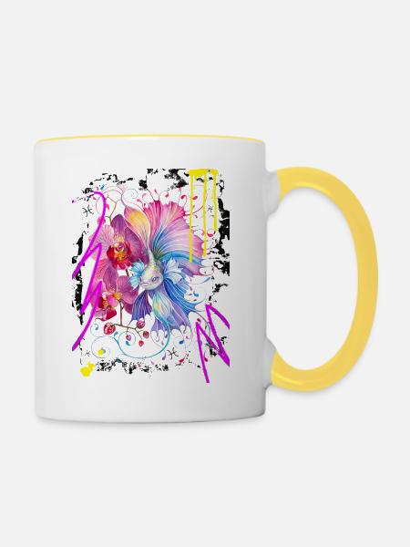 Fische-Frau – Astrologiegeschenk - Tasse zweifarbig - Weiß/Gelb
