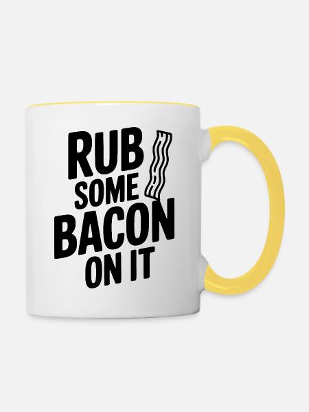 Reib etwas Speck darauf - Tasse zweifarbig - Weiß/Gelb