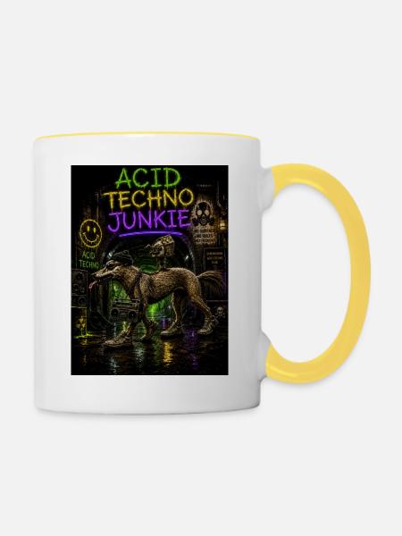 Acid Techno Junkie - Tasse zweifarbig - Weiß/Gelb