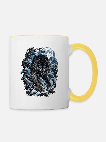 Mondwolf Kettenjäger - Tasse zweifarbig - Weiß/Gelb