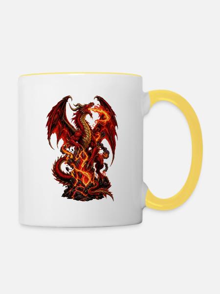Flammendrache Inferno - Tasse zweifarbig - Weiß/Gelb