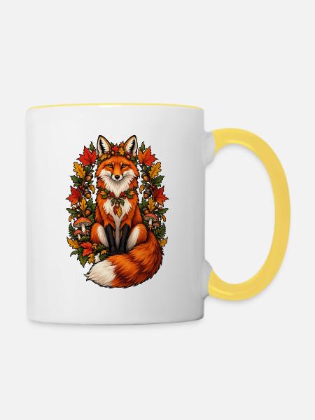 Herbstfuchs im Herbstlaub - Tasse zweifarbig - Weiß/Gelb