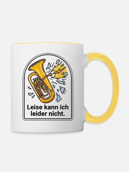 Tuba Blasmusik Leise kann ich nicht Tubist - Tasse zweifarbig - Weiß/Gelb
