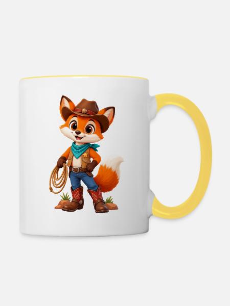 Fuchs Cowboy Lasso - Tasse zweifarbig - Weiß/Gelb