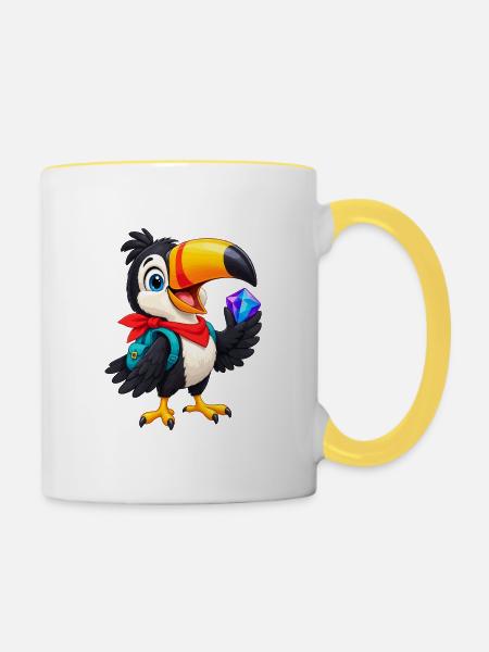 Tropischer Toucan mit Kristall - Tasse zweifarbig - Weiß/Gelb