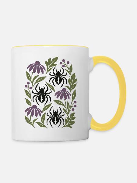 Gotische Spinnen - Tasse zweifarbig - Weiß/Gelb