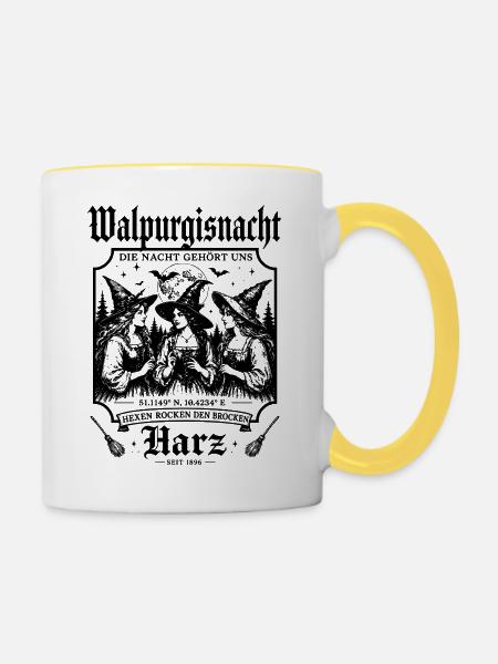 Hexen Geschenkidee Brocken Köstüm - Tasse zweifarbig - Weiß/Gelb