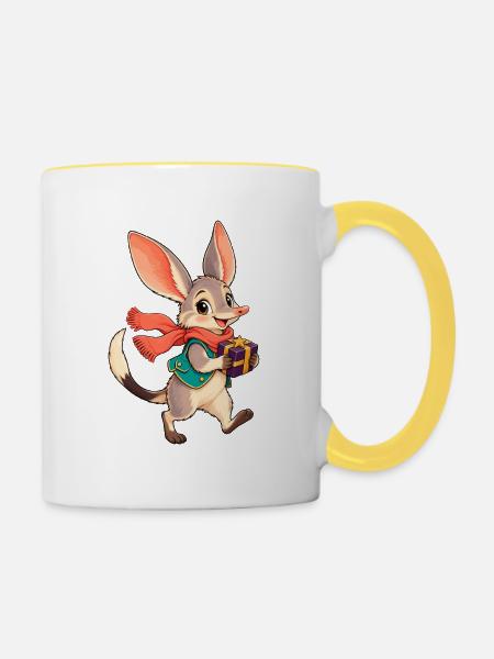 Hoppelhase mit Geschenkzauber - Tasse zweifarbig - Weiß/Gelb