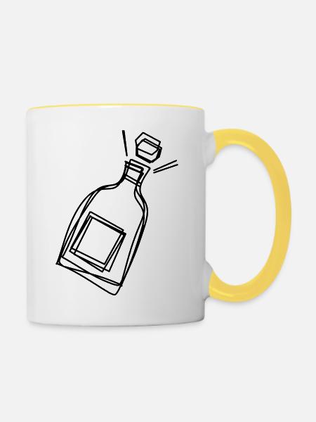 Sektflasche handgezeichnet - Tasse zweifarbig - Weiß/Gelb