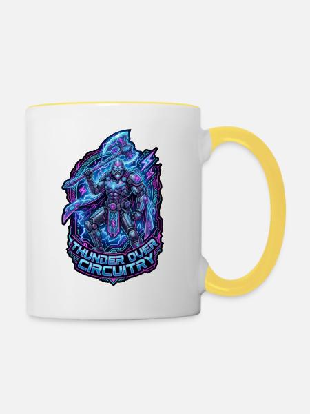 Cyberpunk Thor Neon Synthwave 3D-Schild - Tasse zweifarbig - Weiß/Gelb