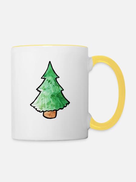 Aquarell-Kiefernbaum-Weihnachtstee - Tasse zweifarbig - Weiß/Gelb