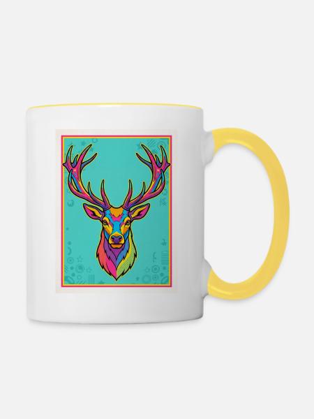 Hirsch Neon Pop-Art Kopf - Tasse zweifarbig - Weiß/Gelb