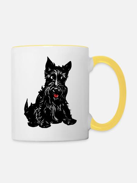 Monochrome Terrier-Linienkunst - Tasse zweifarbig - Weiß/Gelb