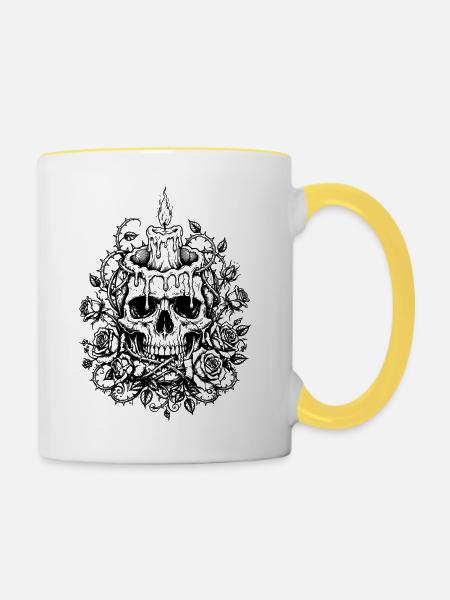 Floral Skull Spooky Halloween - Tasse zweifarbig - Weiß/Gelb