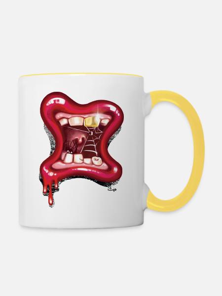 Grusel Schlund - Tasse zweifarbig - Weiß/Gelb