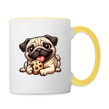 Süßer Mops Keks Cartoon Dessert Nachtisch - Tasse zweifarbig - Weiß/Gelb - Rechts