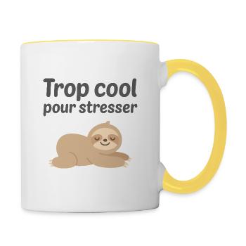 Trop cool pour être stressé Humour Paresseux - Mug contrasté - blanc/jaune - Droite