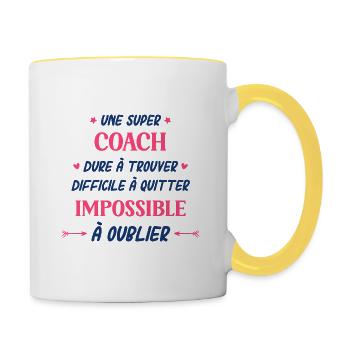 Une super coach - Mug contrasté - blanc/jaune - Droite