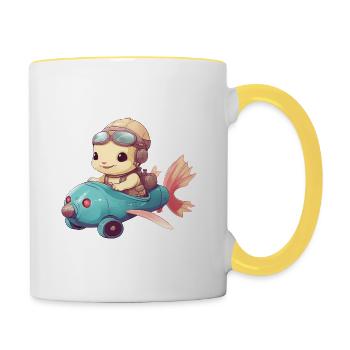 Süßer Axolotl, Comic Pilot, Kinder Seifenkiste - Tasse zweifarbig - Weiß/Gelb - Rechts