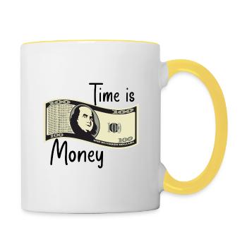 Zeit ist Geld - Tasse zweifarbig - Weiß/Gelb - Rechts