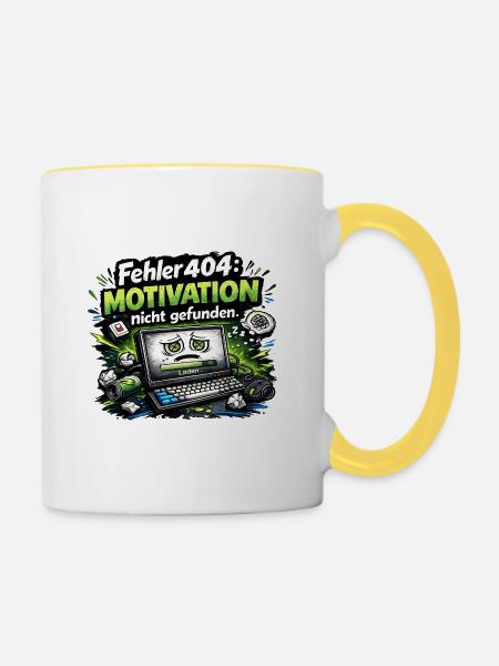 Fehler404: Motivation nicht gefunden - Tasse zweifarbig - Weiß/Gelb