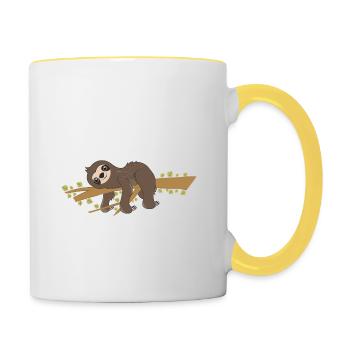 Fauler Faulenzer Relax Faultier Spruch Kein Bock - Tasse zweifarbig - Weiß/Gelb - Rechts