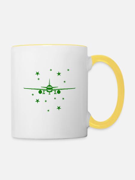 Flugzeug - Passagiermaschine - Luftfahrzeug - Tasse zweifarbig - Weiß/Gelb