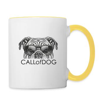CALLofDOG, bouledogue français avec lunettes de soleil - Mug contrasté - blanc/jaune - Droite
