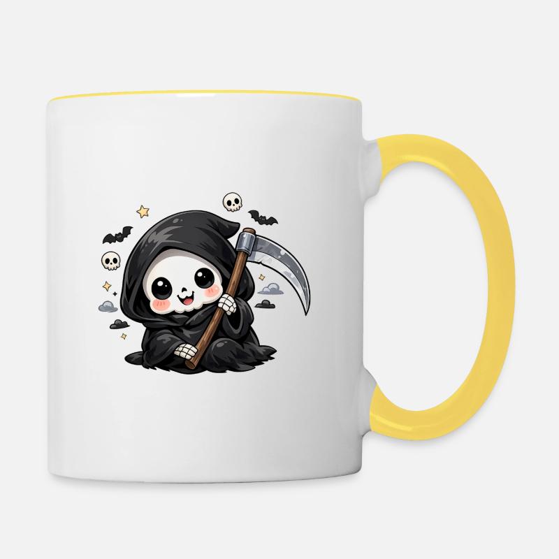 Cuddly Grim Reaper with Scythe - Contrasting Mug - white/yellow