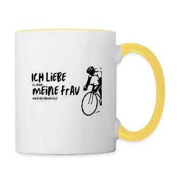 Ich liebe meine Frau - Rennrad - Tasse zweifarbig - Weiß/Gelb - Rechts