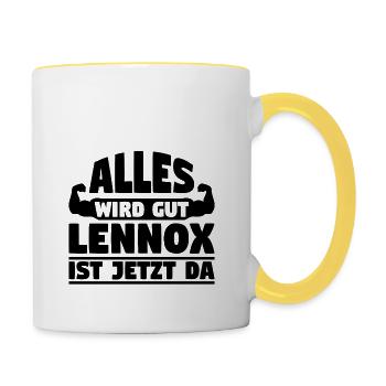Alles wird gut Lennox ist jetzt da - Tasse zweifarbig - Weiß/Gelb - Rechts