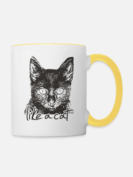 Cat - Tasse zweifarbig - Weiß/Gelb