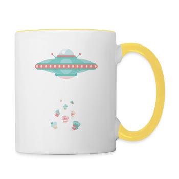 UFO's are Stealing our Cakes. - Contrasting Mug - white/yellow - Right