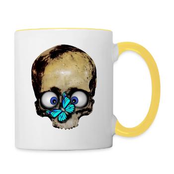 Totenkopf blauer Schmetterling / skull butterfly - Tasse zweifarbig - Weiß/Gelb - Rechts