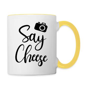 Dites photographe de fromage prenant une séance photo - Mug contrasté - blanc/jaune - Droite