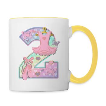 Ballerina 2. Geburtstagsparty Nummer 2 - 2 Jahre - Tasse zweifarbig - Weiß/Gelb - Rechts