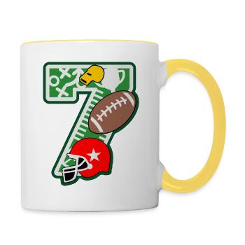 Fußball 7. Geburtstagsparty Nummer 7 - 7 Jahre - Tasse zweifarbig - Weiß/Gelb - Rechts