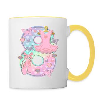 Ballerina 8. Geburtstagsparty Nummer 8 - 8 Jahre - Tasse zweifarbig - Weiß/Gelb - Rechts