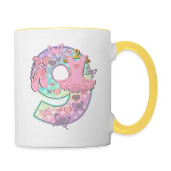 Ballerina 9. Geburtstagsparty Nummer 9 - 9 Jahre - Tasse zweifarbig - Weiß/Gelb - Rechts